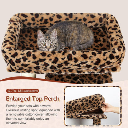 Heavy Duty Leopard Cat Tree, 70In Sturdy Cat Tree for Indoor Cats Sturdy Large Cat Tower with Scratching Post & Board, Hammock, 2 Cat Condo for Adult Cats Kittens, F70 Pro, Leopard Print