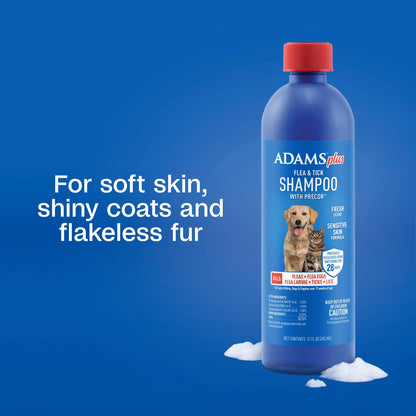 plus Flea & Tick Shampoo with Precor for Dogs, Cats, Puppies & Kittens, Flea Shampoo to Treat Flea Infestations, Kills Ticks, Fleas, Flea Eggs & Lice, Cleans and Conditions Coat, 12 Fl Oz
