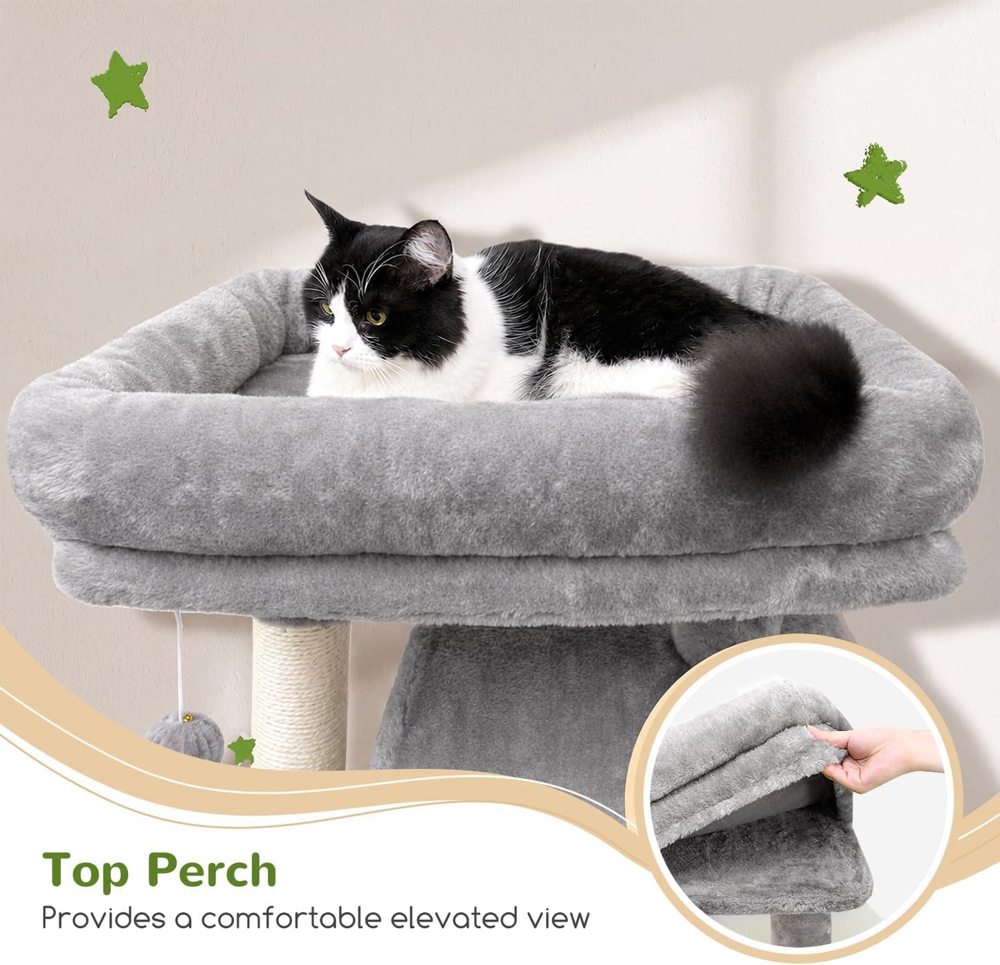 Heavy Duty Cat Tree, 70 Inch Sturdy Cat Tree for Indoor Cats Extra Large Cat Tower with Scratching Post, Hammock, Cat Condo for Adult Cats Kittens, F70 Pro, Light Grey
