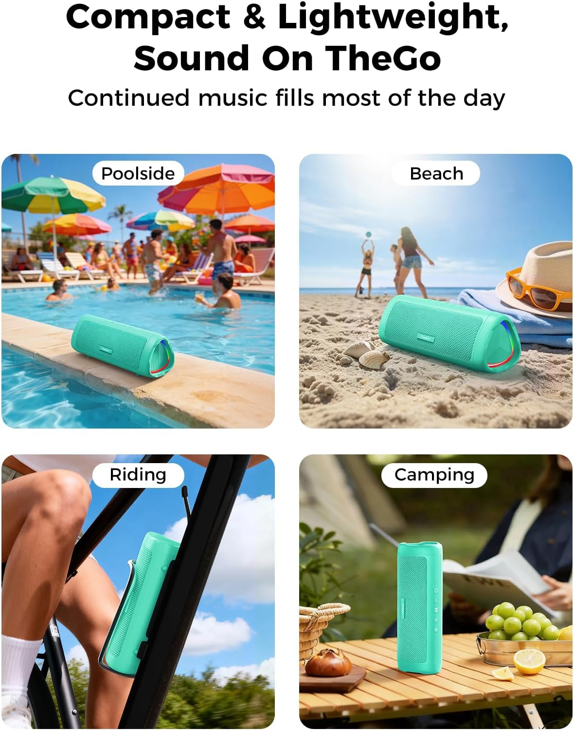 Bluetooth Speaker, 20W HD Sound, Portable Wireless, IPX5 Waterproof, up to 24H Playtime, TWS Pairing, for Home/Party/Outdoor/Camping/Beach Essentials, Electronic Gadgets, Birthday Gift (Teal)
