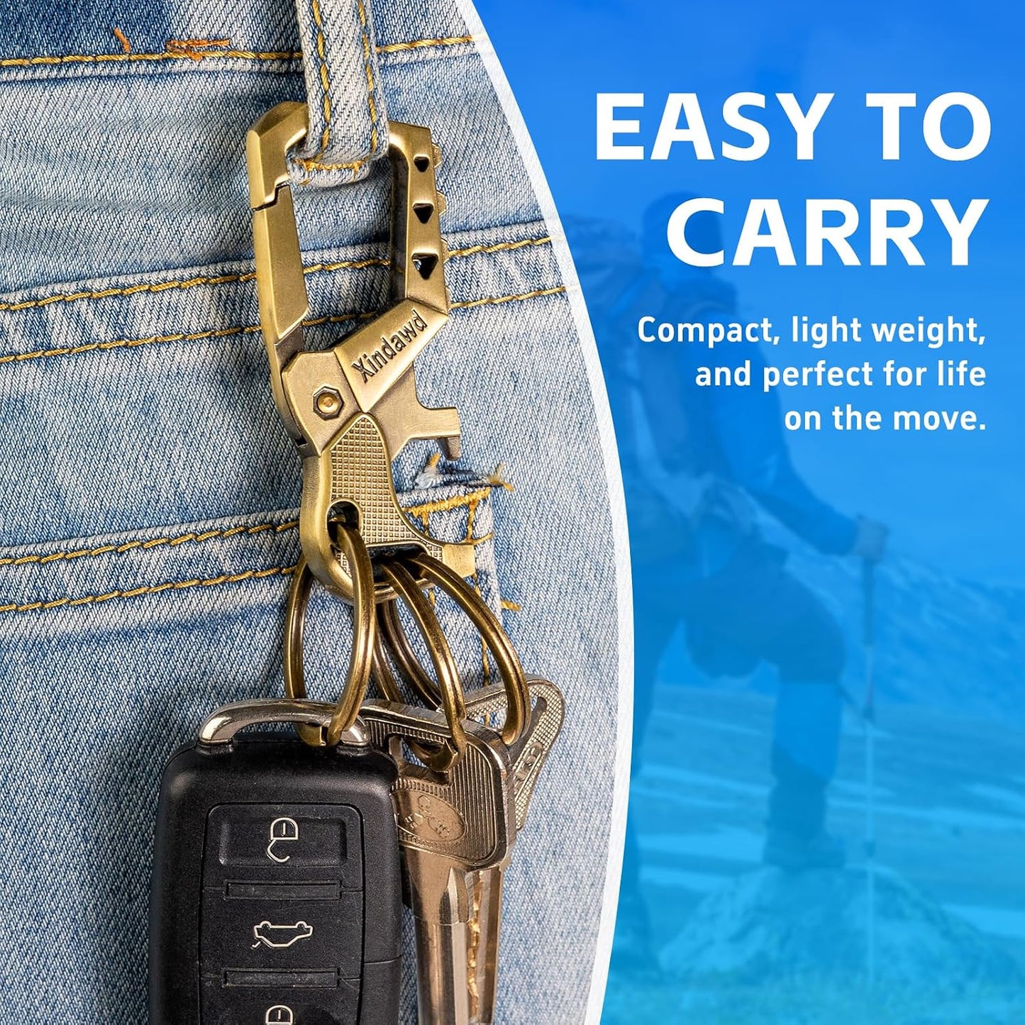 Heavy Duty Metal Keychains, Carabiner Clip Keychain with Bottle Opener, 3 Key Rings for Car Keys, Family Present for Men and Women(Bronze-2Pcs)