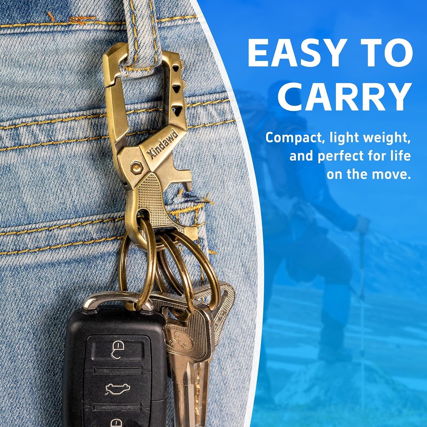 Heavy Duty Metal Keychains, Carabiner Clip Keychain with Bottle Opener, 3 Key Rings for Car Keys, Family Present for Men and Women(Bronze-1Pcs)