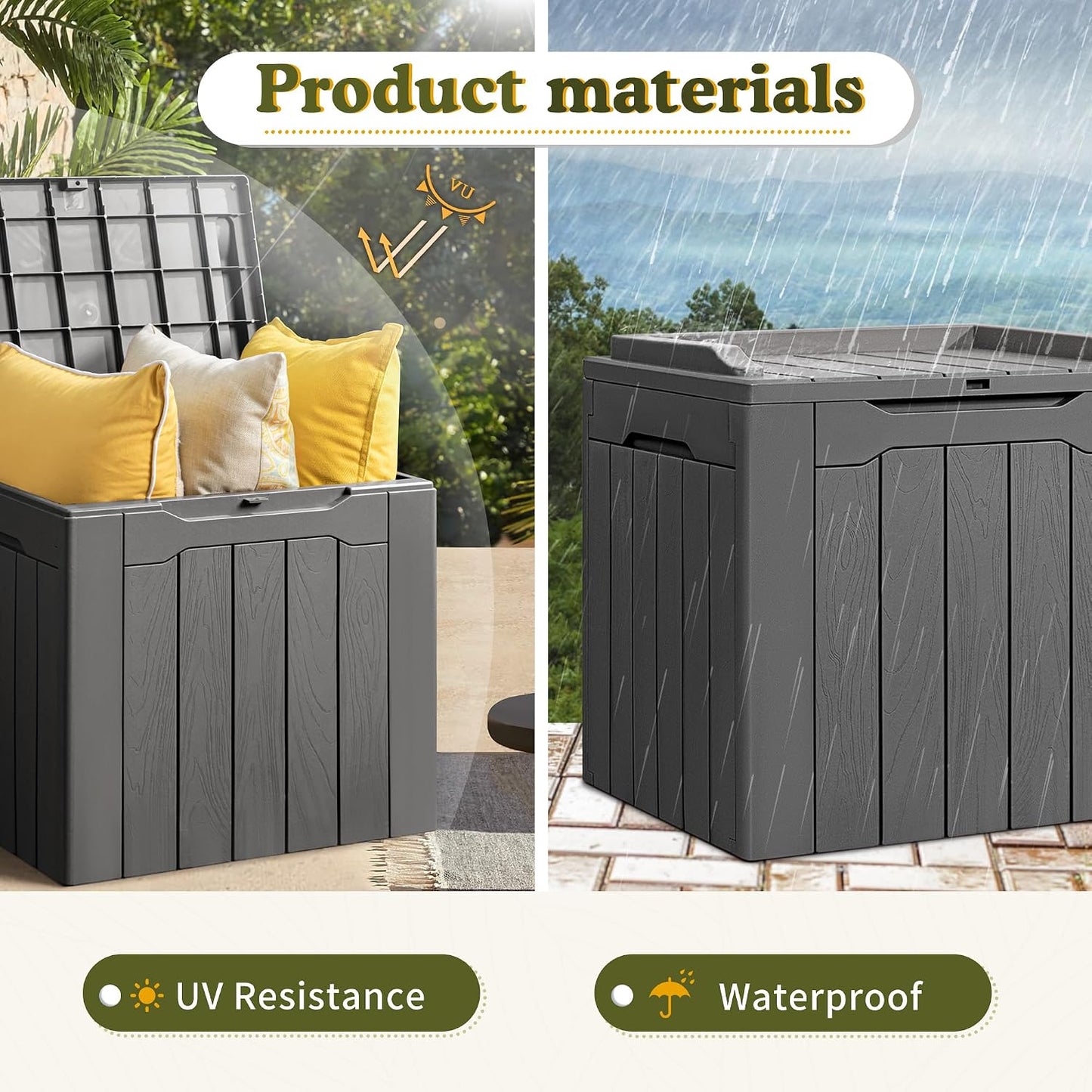 31 Gallon Waterproof Outdoor Storage Box Resin Deck Box Lockable and UV Resistant for Patio Furniture,Garden Tools (Grey)