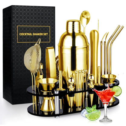 25-Piece Cocktail Shaker Set, Mixology Bartender Kit with Acrylic Stand Stainless Steel Bar Tools, Full Bartender Accessories and Recipe Book