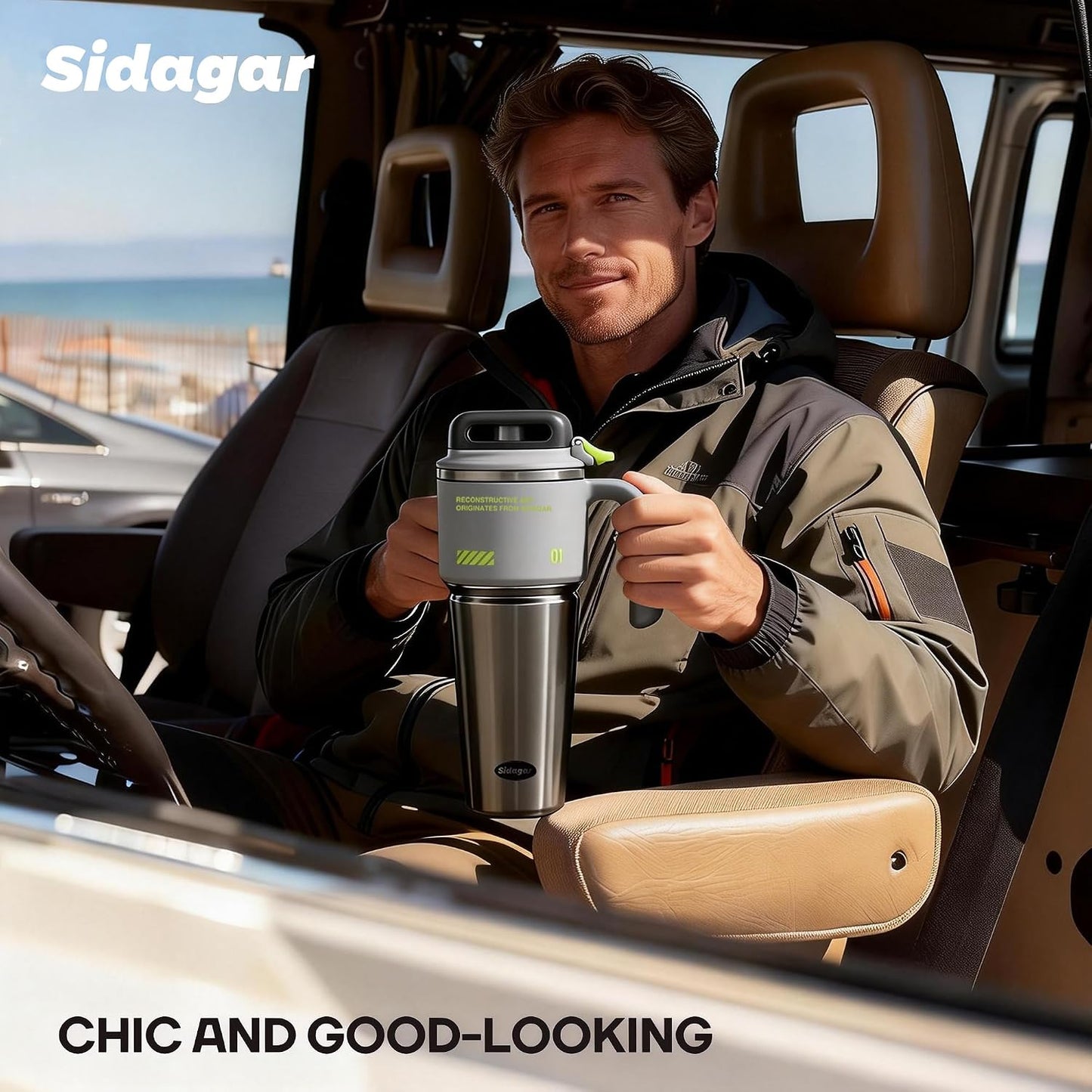 32 Oz Insulated Tumbler with Push-Button Lid and Handle, Grey | 316L Stainless Steel, Leakproof Lid, Double-Wall Vacuum Insulation, Keeps Drinks Hot or Cold for Work, Travel & Daily Use