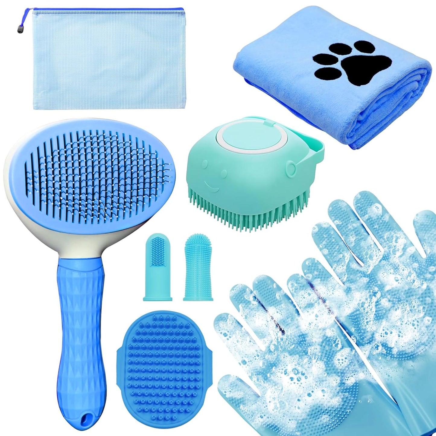 Ultimate 8-Piece Dog Grooming Kit – Essential Grooming Supplies for Dogs and Cats with Deshedding Brush, Bath Gloves, Towels & Silicone Toothbrush – Perfect for All Pet Sizes!