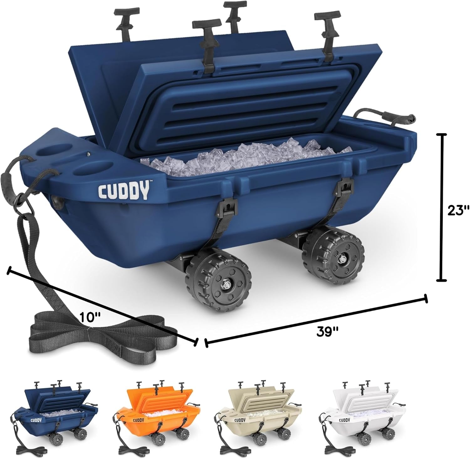 CUDDY Crawler Cooler with Wheels – 40 QT Amphibious Floating Cooler and Dry Storage Vessel - Orange, Navy, Tan, or White