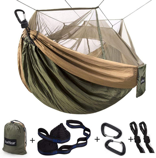 Ultimate Portable Camping Hammock - Perfect for Outdoor Adventures with Bug Net, 2 Person Capacity, and 10Ft Straps
