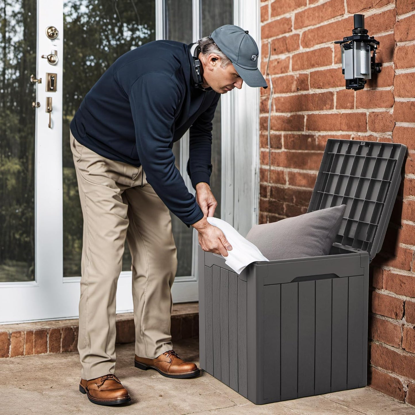 31 Gallon Waterproof Outdoor Storage Box Resin Deck Box Lockable and UV Resistant for Patio Furniture,Garden Tools (Grey)