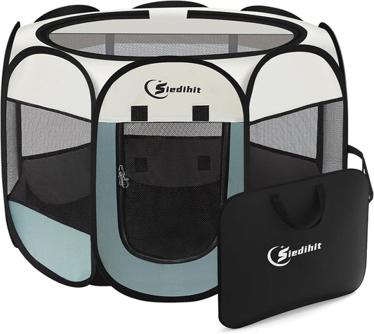Dog Cat Playpen, Puppy Pet Playpen Indoor for Small Dog Crate Tent Cage Outdoor, Portable Pop up Dogs Enclosure Kennel with Carrying Case for Dogs/Cats/Rabbits(Grey, Small