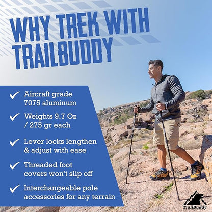 Trekking Poles – Lightweight 7075 Aluminum Hiking Poles for Women, Men & Seniors – Collapsible Walking Sticks for Travel, Trails & Balance